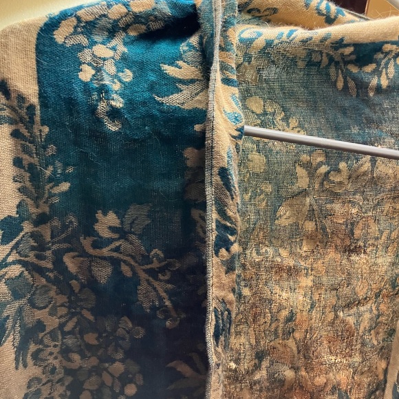 Pashmina Floral Scarf in blue-green and Cream